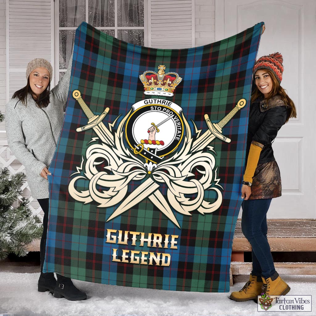 Tartan Vibes Clothing Guthrie Tartan Blanket with Clan Crest and the Golden Sword of Courageous Legacy