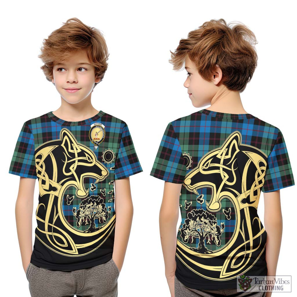 Guthrie Tartan Kid T-Shirt with Family Crest Celtic Wolf Style Youth XL Size14 - Tartan Vibes Clothing