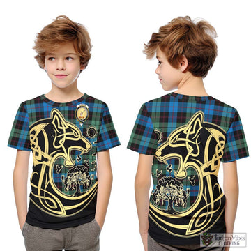 Guthrie Tartan Kid T-Shirt with Family Crest Celtic Wolf Style