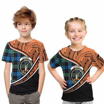 Guthrie Crest Tartan Kid T-Shirt with Polynesian Vibes Style - Orange Version