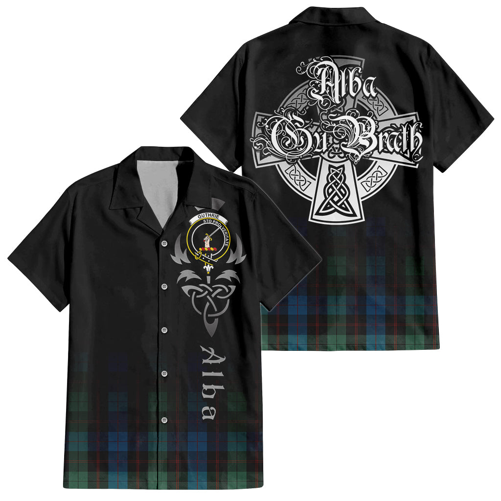 Tartan Vibes Clothing Guthrie Tartan Short Sleeve Button Up Featuring Alba Gu Brath Family Crest Celtic Inspired