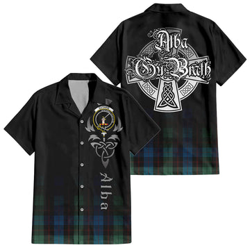 Guthrie Tartan Short Sleeve Button Up Shirt Featuring Alba Gu Brath Family Crest Celtic Inspired