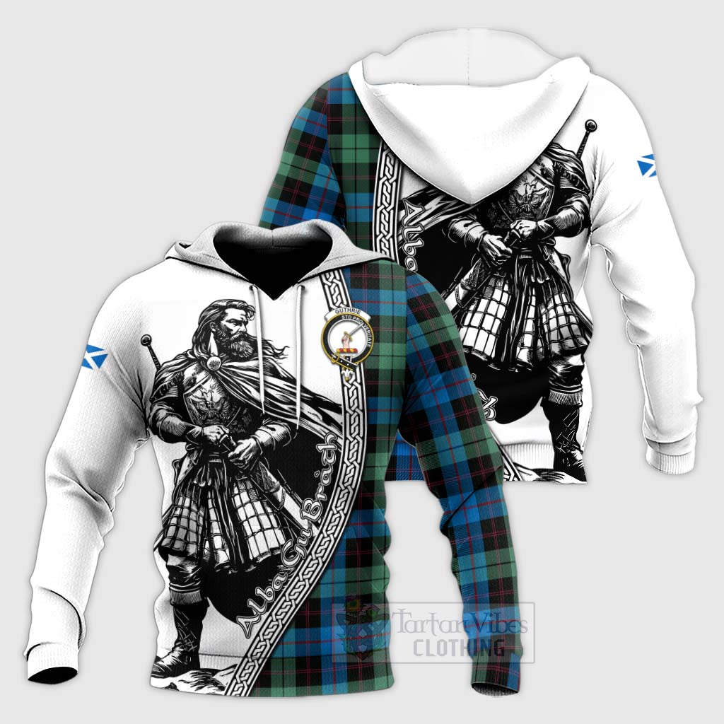 Tartan Vibes Clothing Guthrie Tartan Clan Crest Knitted Hoodie with Highlander Warrior Celtic Style