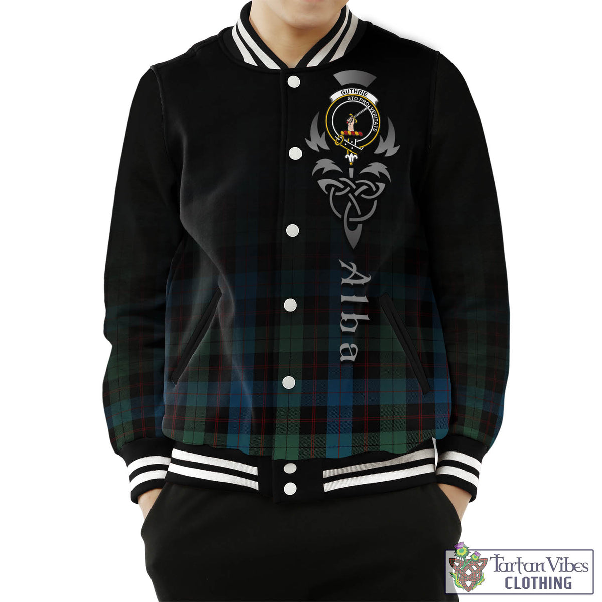 Guthrie Tartan Baseball Jacket Featuring Alba Gu Brath Family Crest Celtic Inspired Unisex - Tartan Vibes Clothing