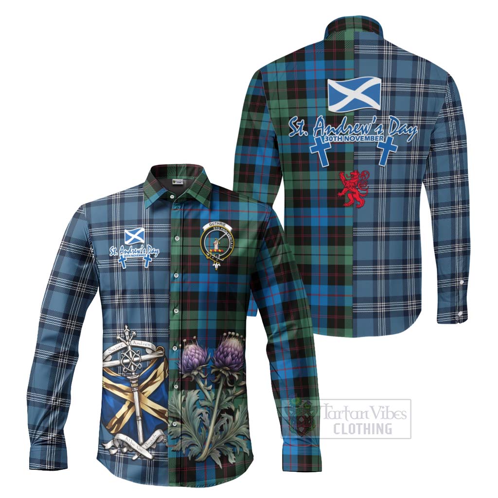 Tartan Vibes Clothing Guthrie Tartan Long Sleeve Button Shirt Happy St. Andrew's Day Half Tartan Style