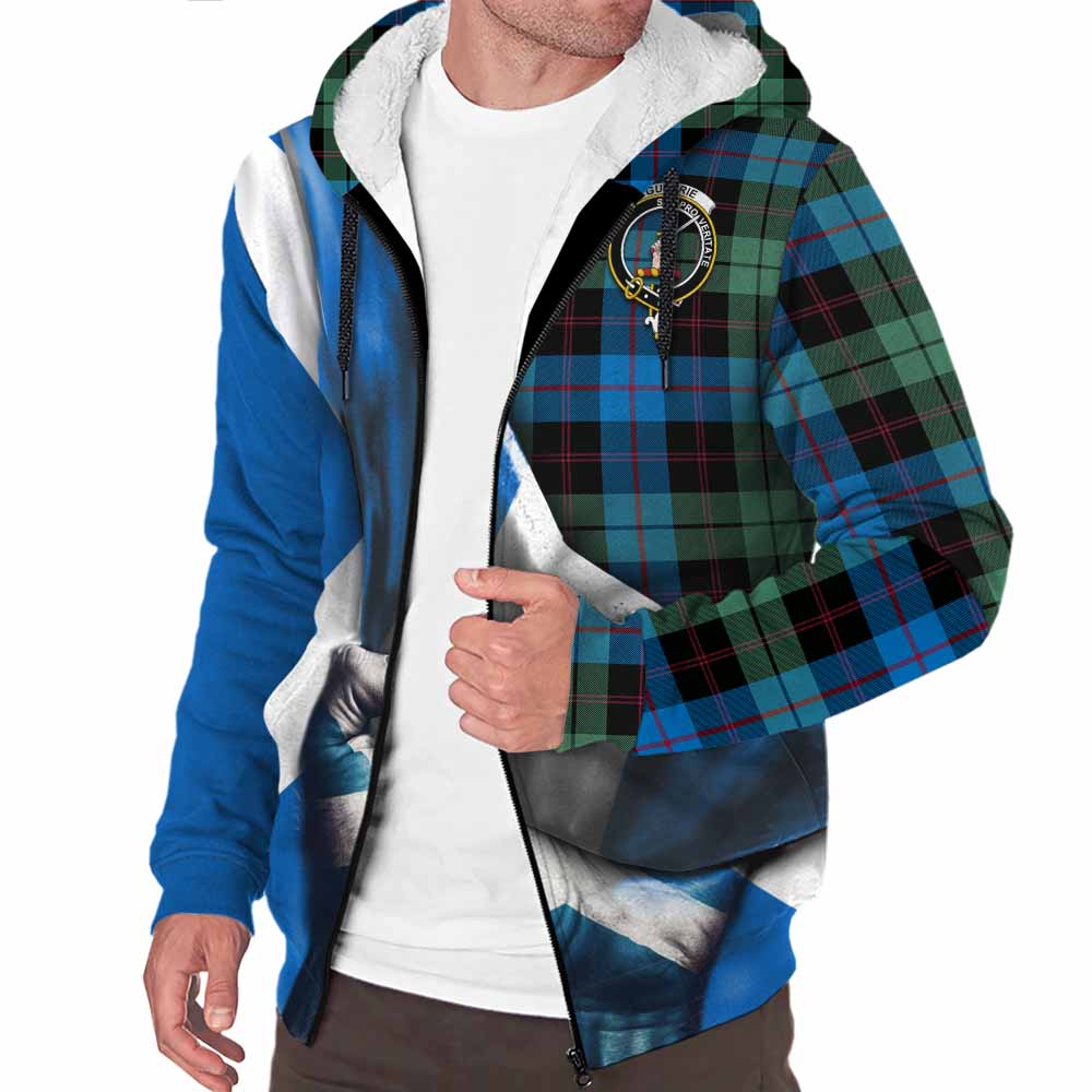 Tartan Vibes Clothing Guthrie Tartan Sherpa Hoodie with Family Crest Scotland Patriotic Style