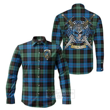 Guthrie Tartan Long Sleeve Button Shirt with Family Crest Celtic Skull Style