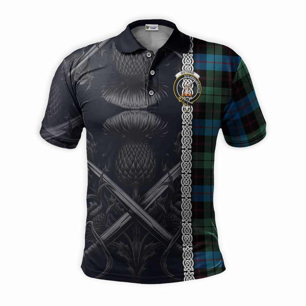 Tartan Vibes Clothing Guthrie Tartan Polo Shirt with Family Crest Cross Sword Thistle Celtic Vibes