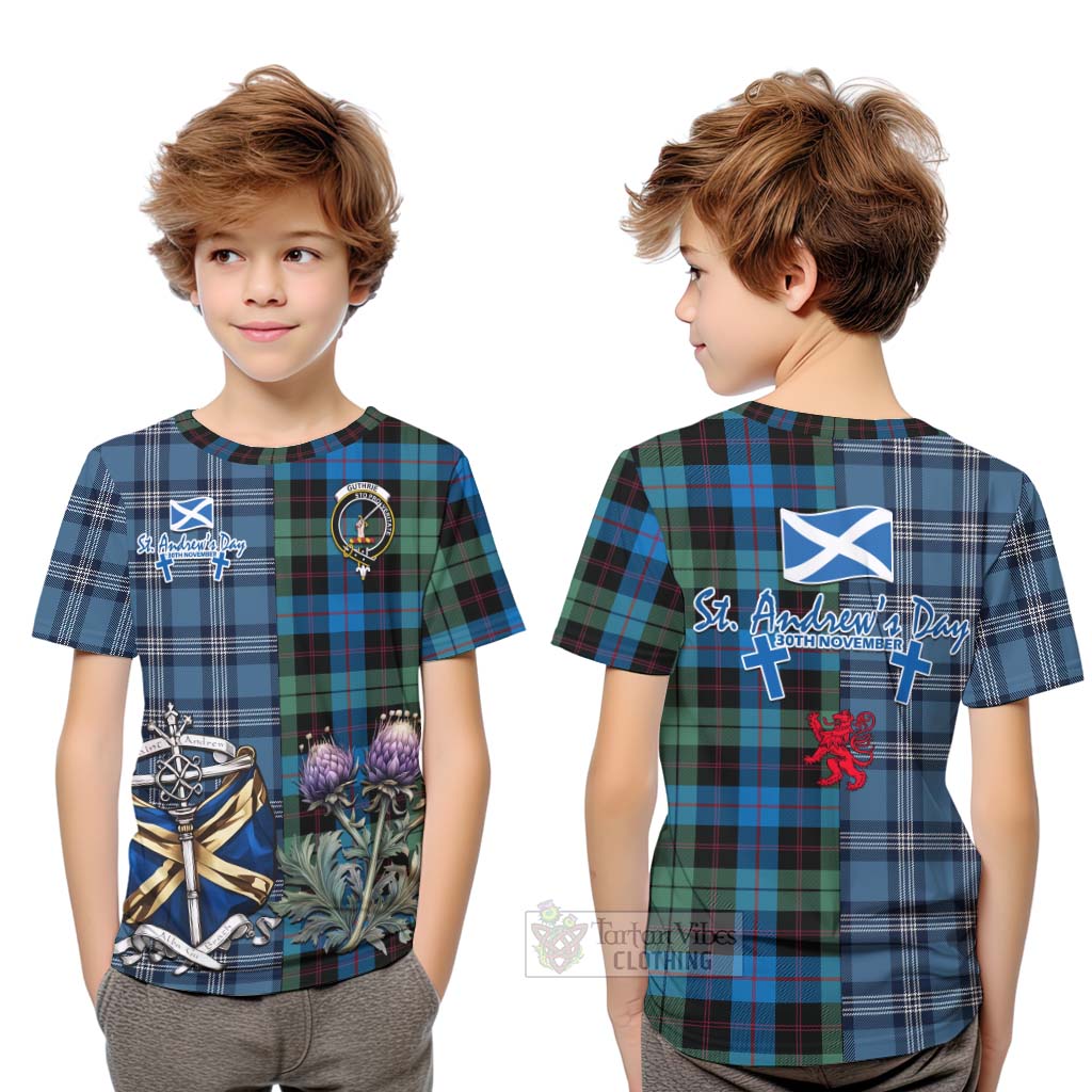 Tartan Vibes Clothing Guthrie Tartan Kid T-Shirt Happy St. Andrew's Day Half Tartan Style