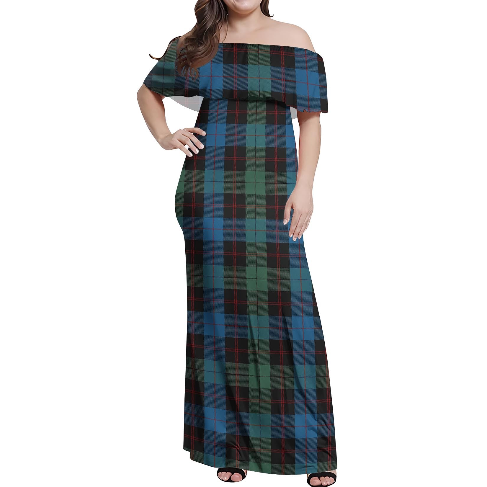 Guthrie Tartan Off Shoulder Long Dress Women's Dress - Tartanvibesclothing