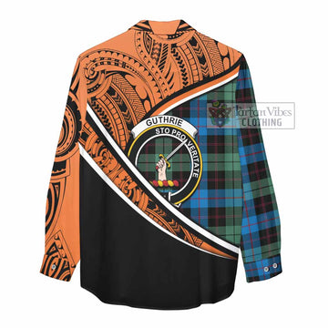 Guthrie Crest Tartan Women's Casual Shirt with Polynesian Vibes Style - Orange Version