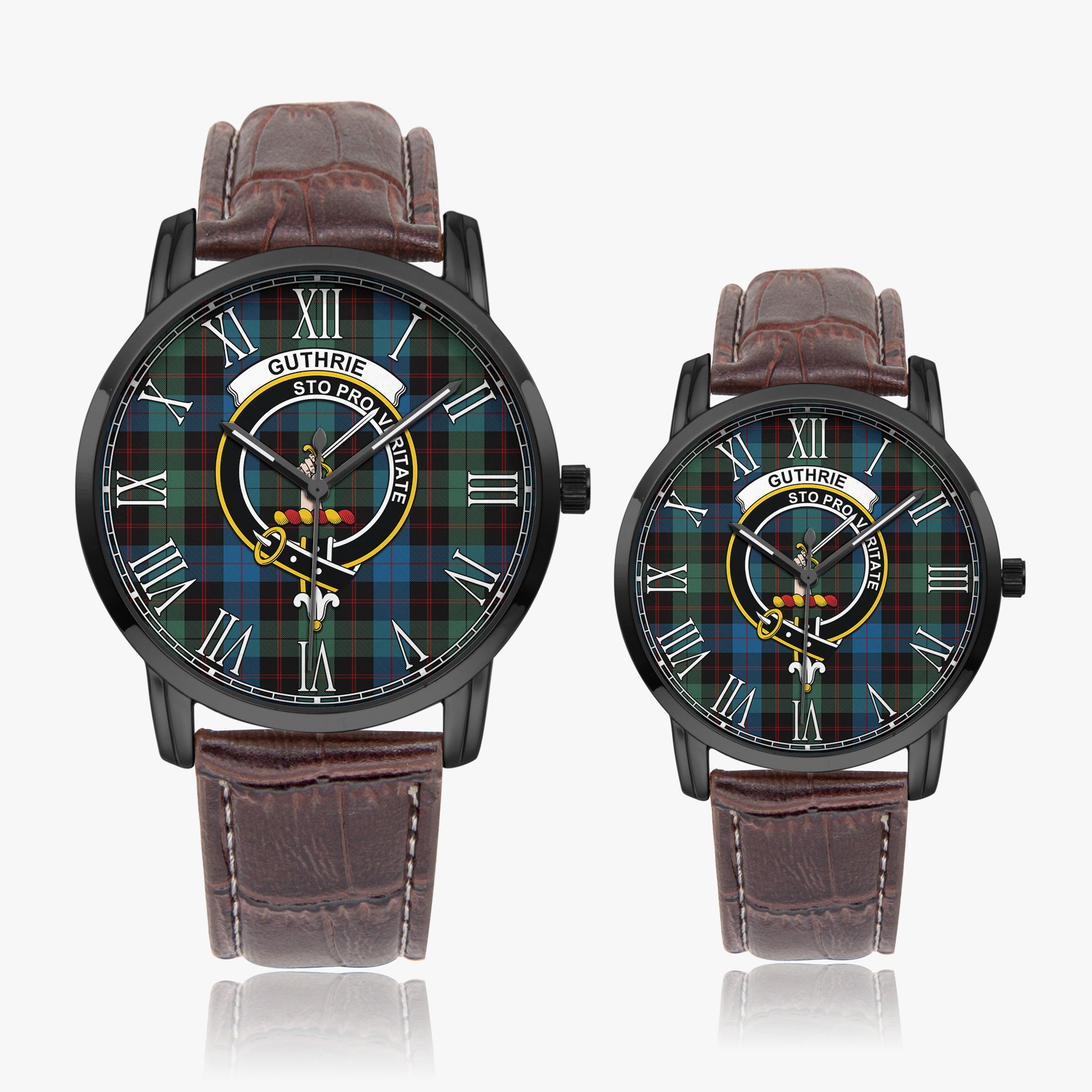 Guthrie Tartan Family Crest Leather Strap Quartz Watch - Tartanvibesclothing