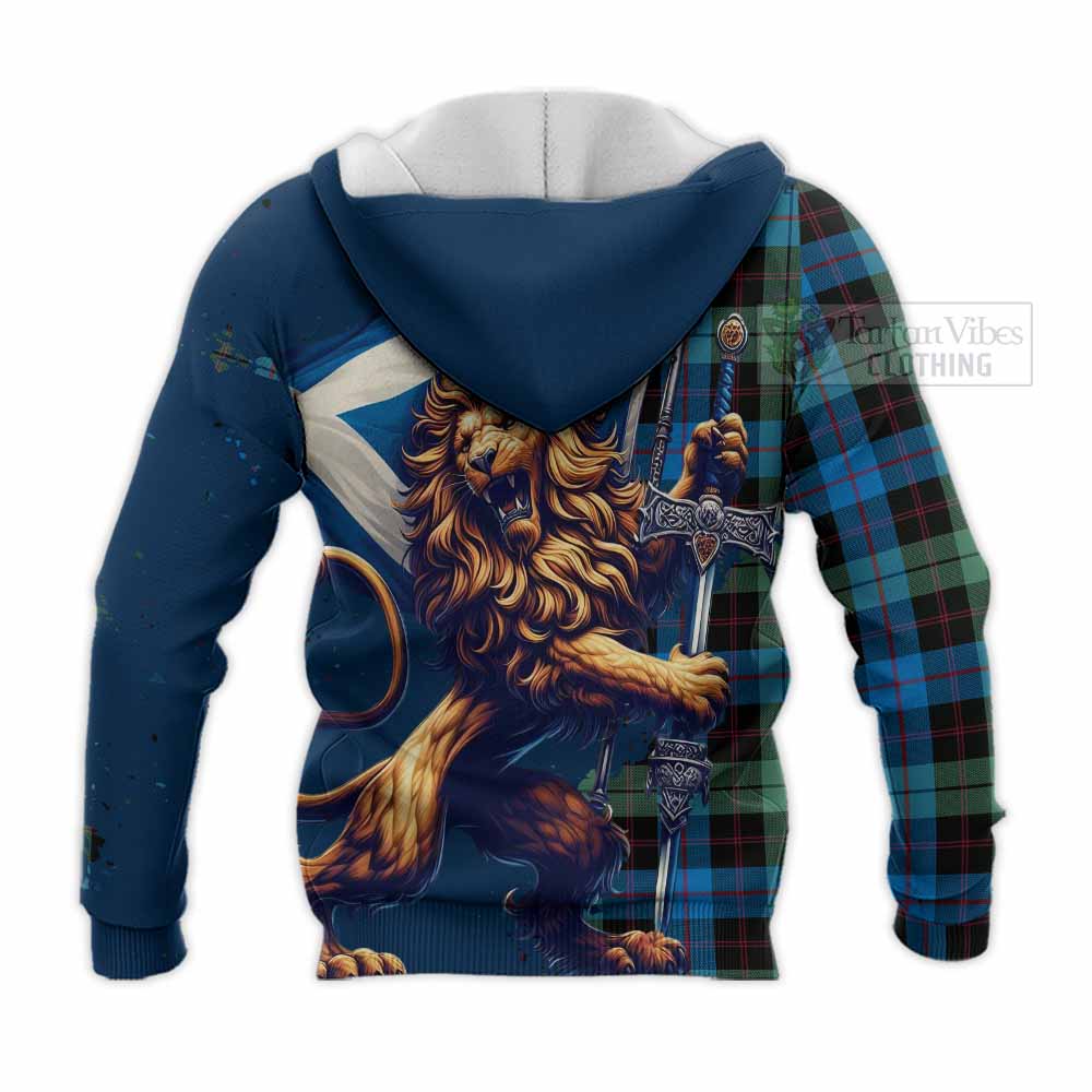 Tartan Vibes Clothing Guthrie Tartan Family Crest Knitted Hoodie with Scottish Majestic Lion