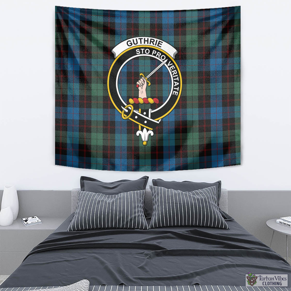 Tartan Vibes Clothing Guthrie Tartan Tapestry Wall Hanging and Home Decor for Room with Family Crest