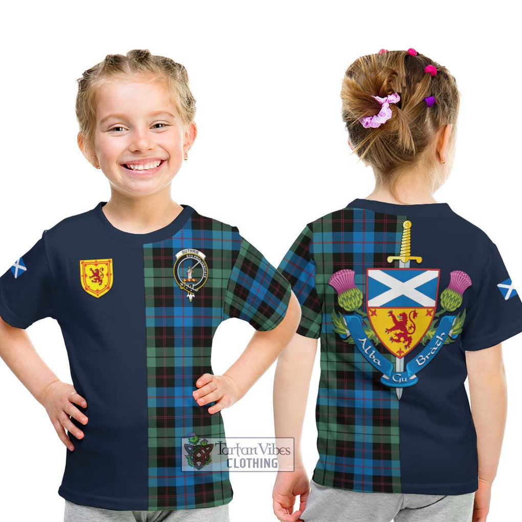 Tartan Vibes Clothing Guthrie Tartan Kid T-Shirt with Scottish Lion Royal Arm Half Style