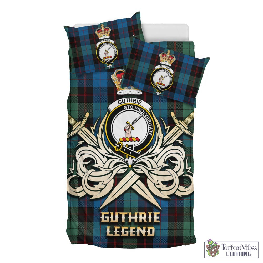 Tartan Vibes Clothing Guthrie Tartan Bedding Set with Clan Crest and the Golden Sword of Courageous Legacy