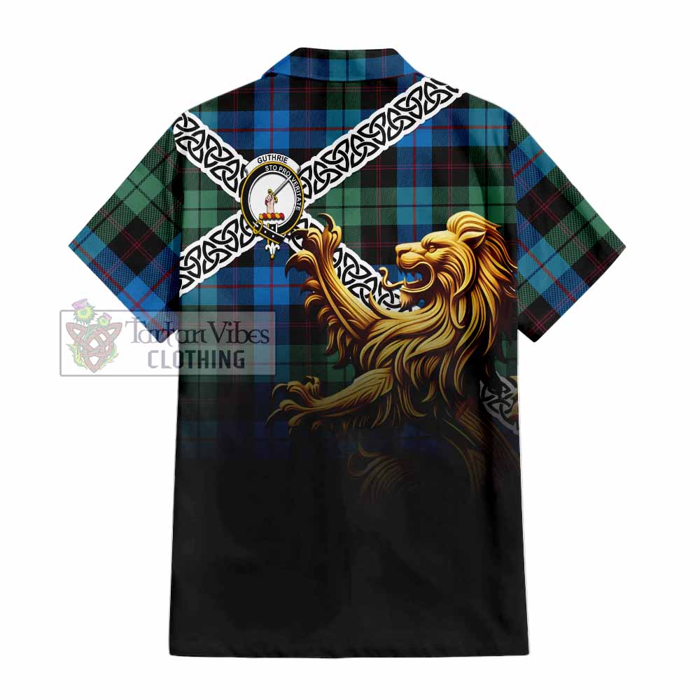 Guthrie Crest Tartan Hawaiian Shirt with Golden Lion Emblem Celtic Style - Tartan Vibes Clothing