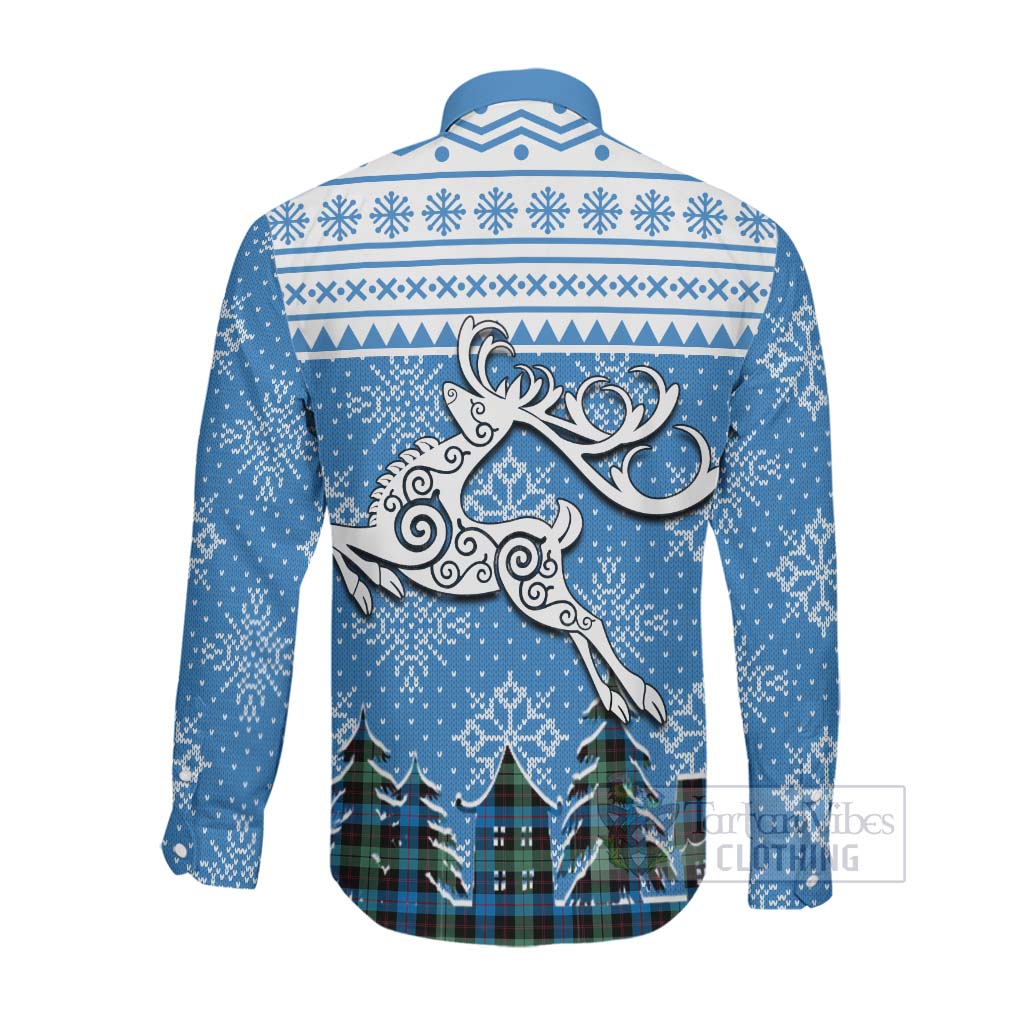 Tartan Vibes Clothing Guthrie Clan Christmas Long Sleeve Button Shirt Celtic Reindeer Style