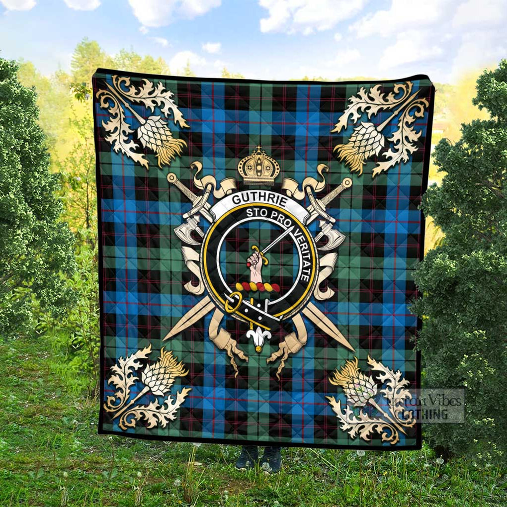 Tartan Vibes Clothing Guthrie Tartan Quilt with Family Crest and Scottish Golden Courage Shield