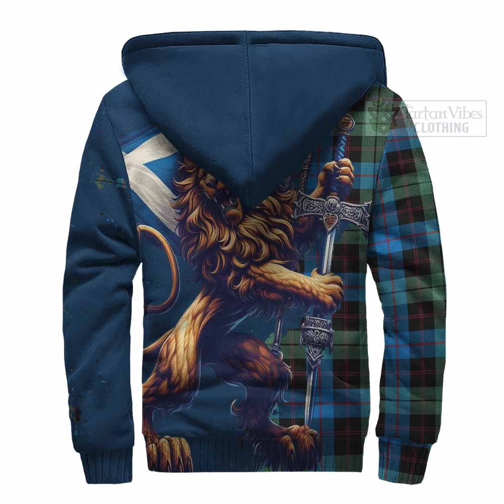 Tartan Vibes Clothing Guthrie Tartan Family Crest Sherpa Hoodie with Scottish Majestic Lion