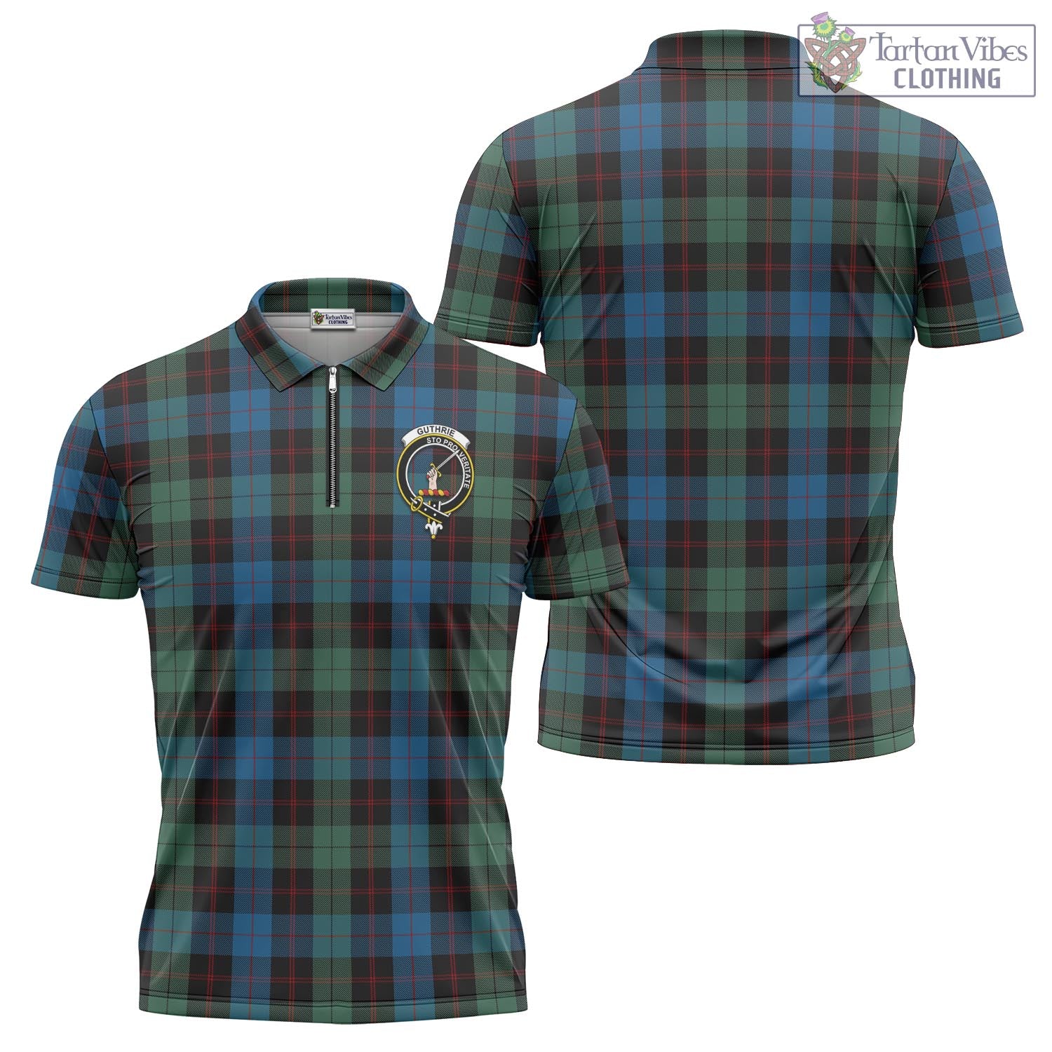 Tartan Vibes Clothing Guthrie Tartan Zipper Polo Shirt with Family Crest