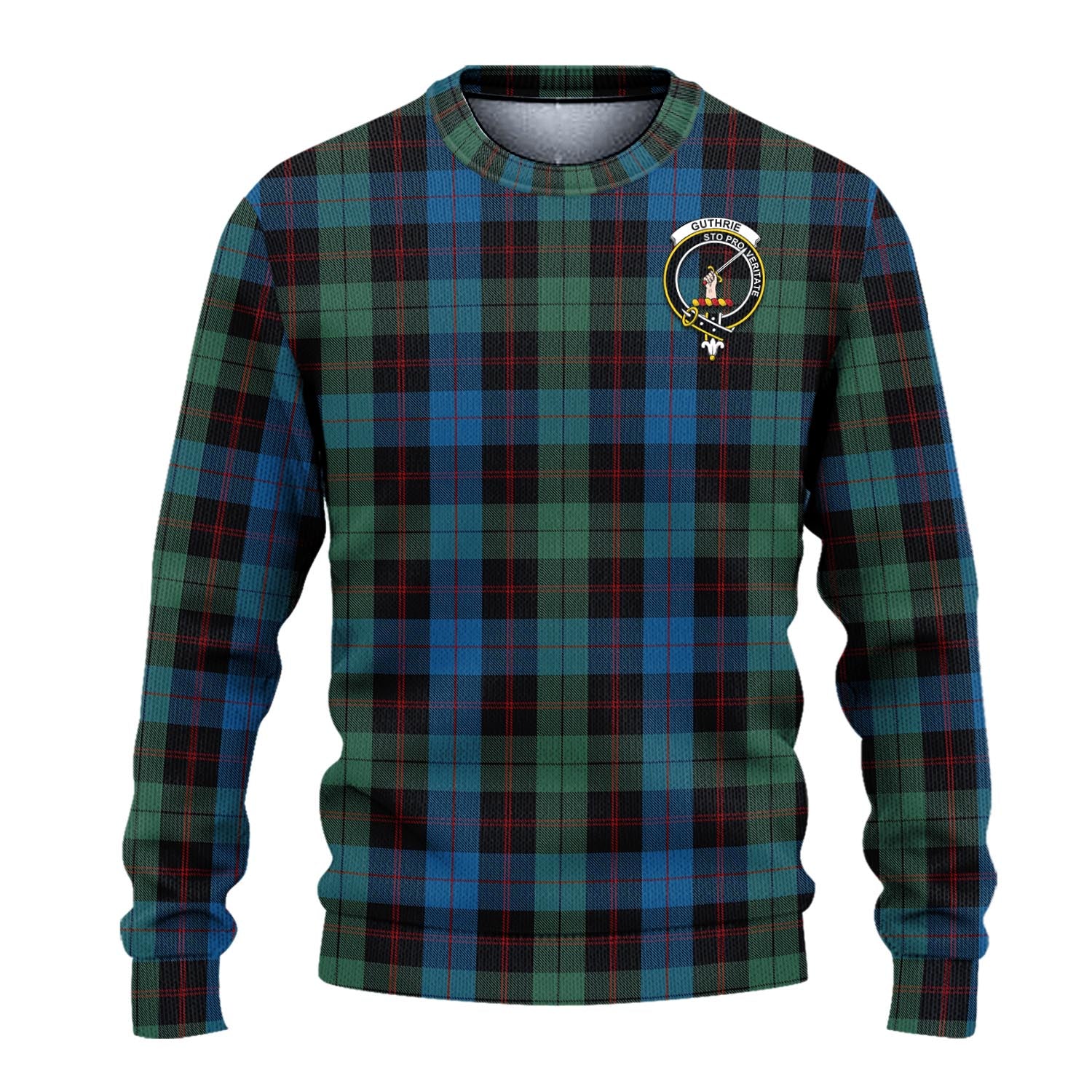 Guthrie Tartan Knitted Sweater with Family Crest - Tartanvibesclothing