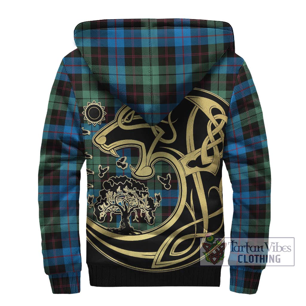 Tartan Vibes Clothing Guthrie Tartan Sherpa Hoodie with Family Crest Celtic Wolf Style