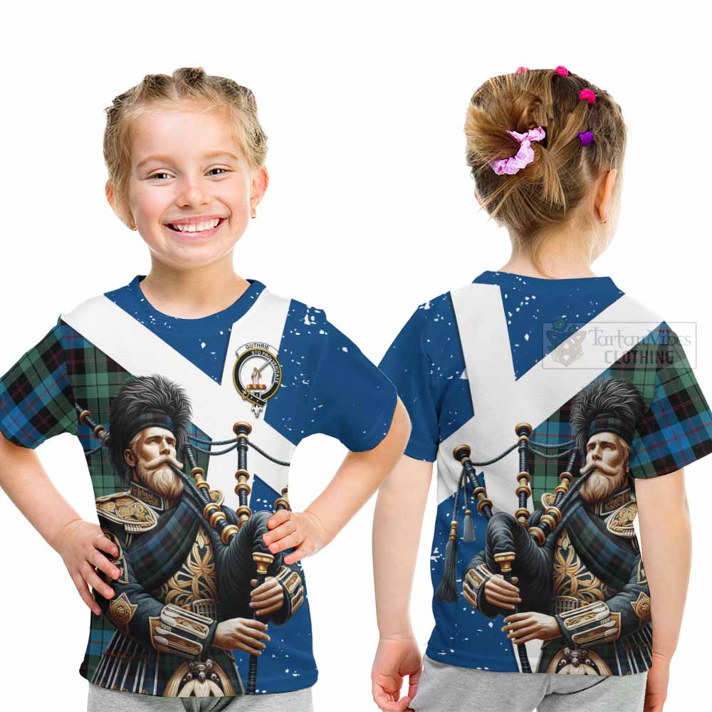 Tartan Vibes Clothing Guthrie Tartan Kid T-Shirt with Family Crest Scottish Bagpiper Vibes