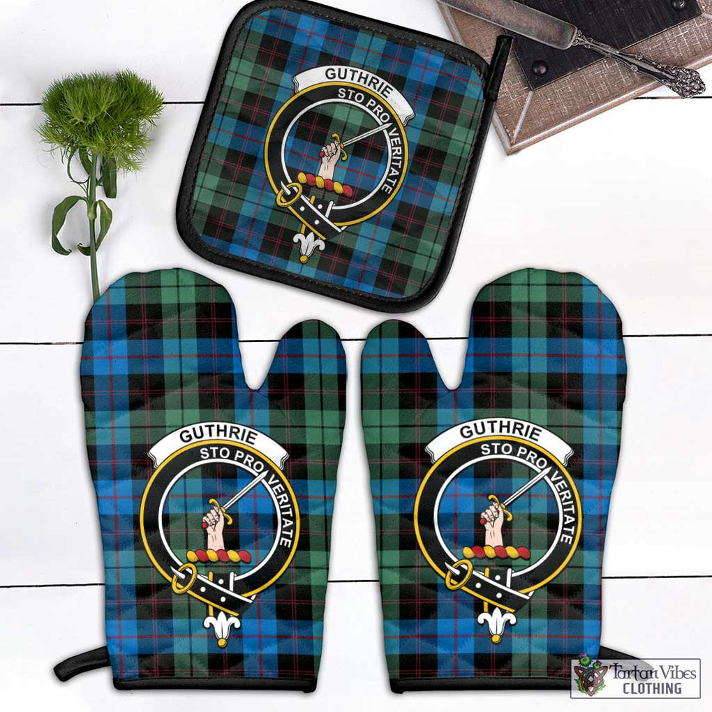 Guthrie Tartan Combo Oven Mitt & Pot-Holder with Family Crest Black - Tartan Vibes Clothing