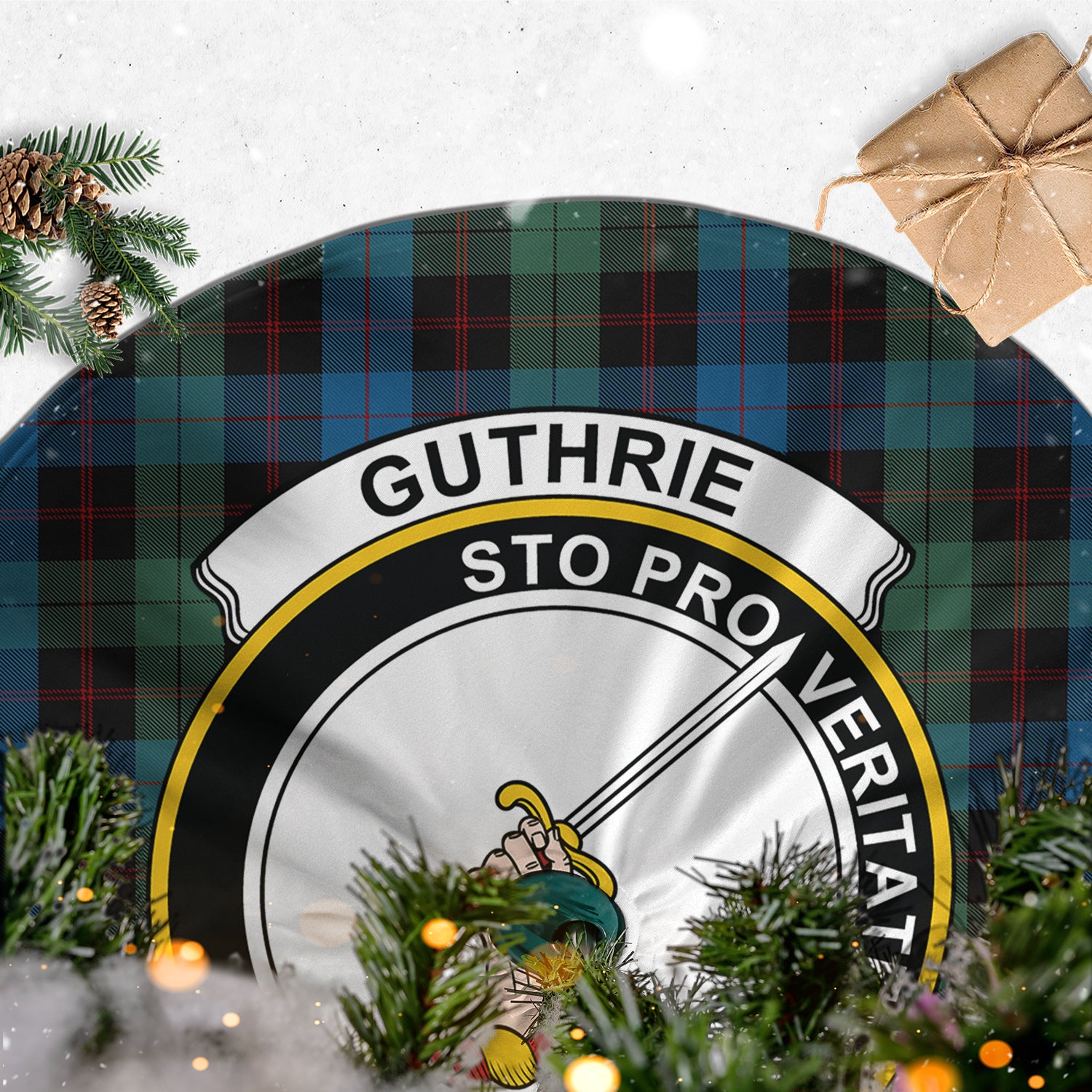 Guthrie Tartan Christmas Tree Skirt with Family Crest - Tartanvibesclothing