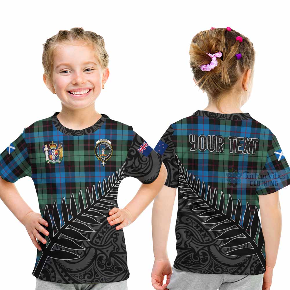 Tartan Vibes Clothing Guthrie Crest Tartan Kid T-Shirt with New Zealand Silver Fern Half Style