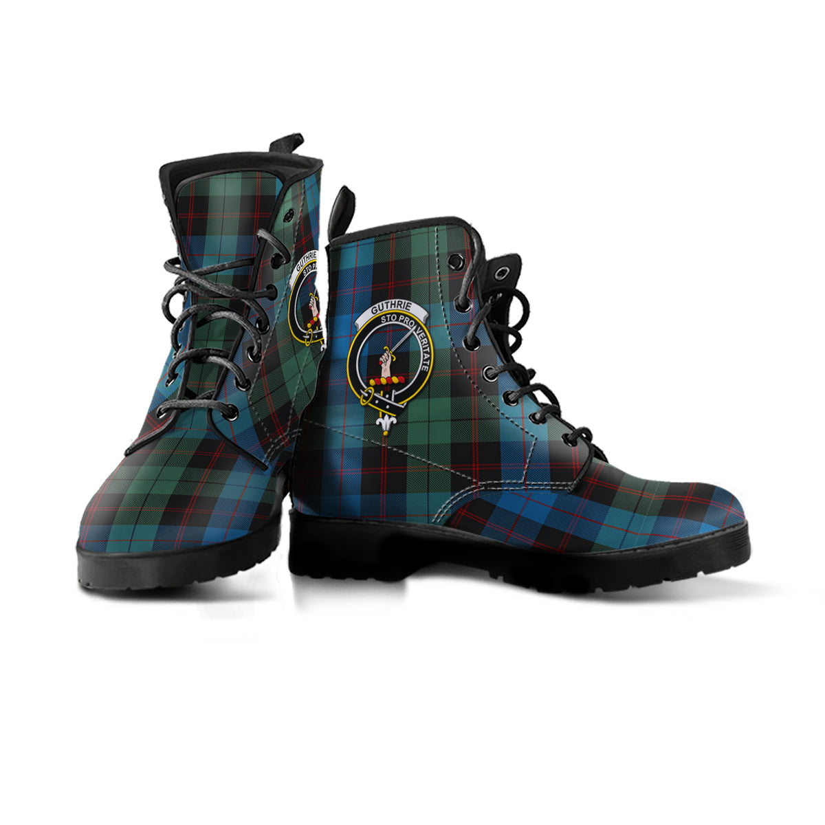 Guthrie Tartan Leather Boots with Family Crest - Tartan Vibes Clothing