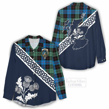 Guthrie Tartan Women's Casual Shirt Featuring Thistle and Scotland Map