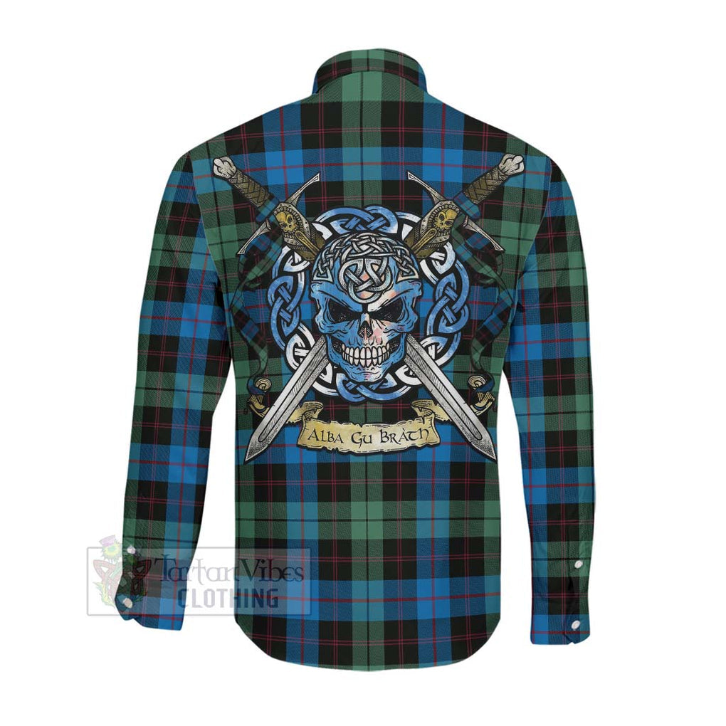 Tartan Vibes Clothing Guthrie Tartan Long Sleeve Button Shirt with Family Crest Celtic Skull Style