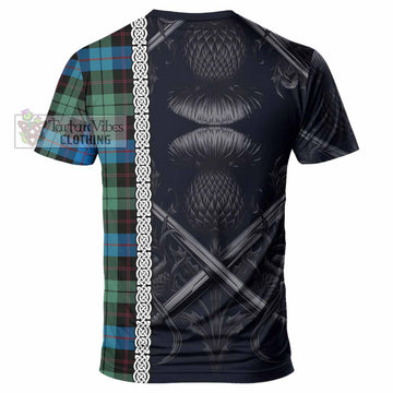 Guthrie Tartan T-Shirt with Family Crest Cross Sword Thistle Celtic Vibes