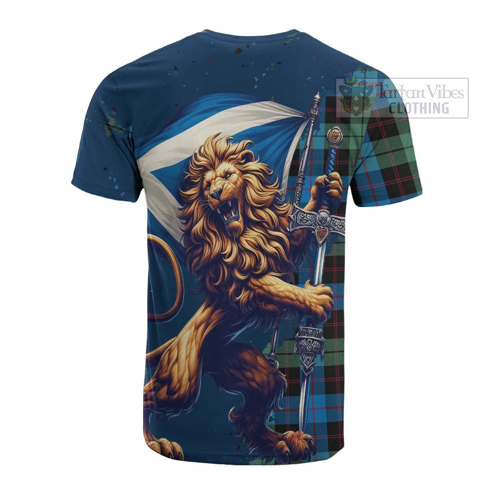 Guthrie Tartan Family Crest Cotton T-shirt with Scottish Majestic Lion - Tartan Vibes Clothing