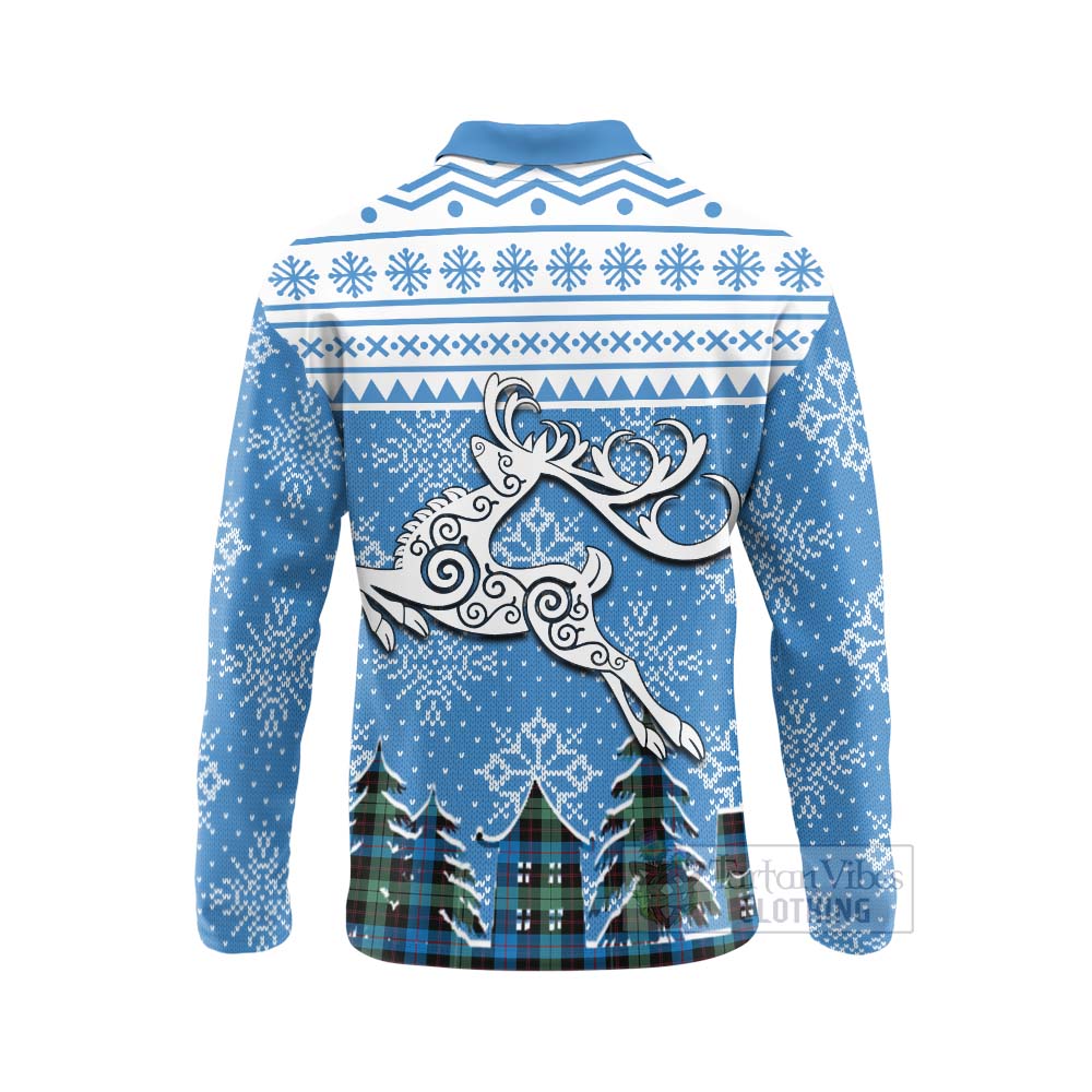 Tartan Vibes Clothing Guthrie Clan Christmas Long Sleeve Polo Shirt Celtic Reindeer Style