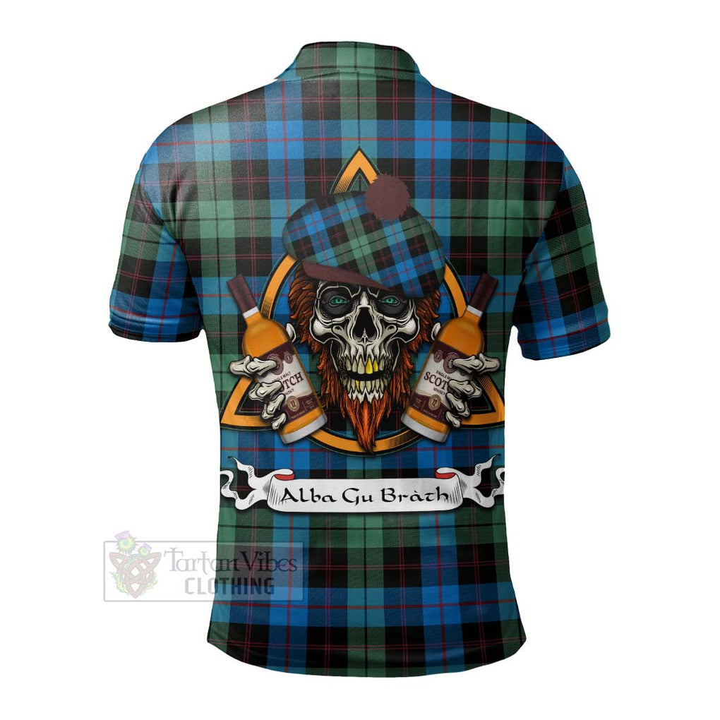 Tartan Vibes Clothing Guthrie Tartan Polo Shirt with Family Crest and Bearded Skull Holding Bottles of Whiskey