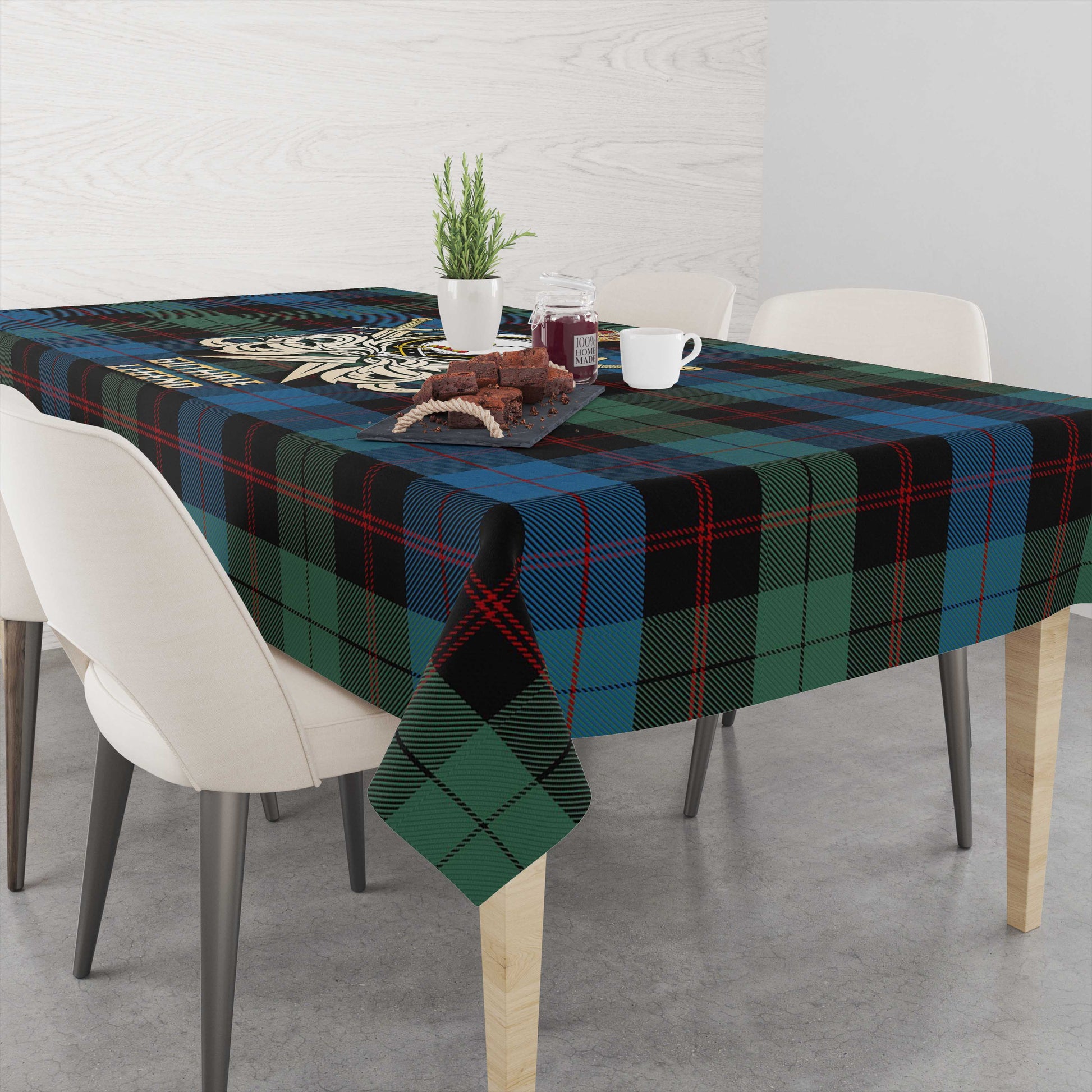 Tartan Vibes Clothing Guthrie Tartan Tablecloth with Clan Crest and the Golden Sword of Courageous Legacy