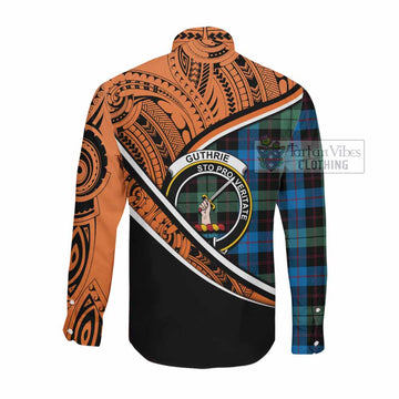 Guthrie Crest Tartan Long Sleeve Button Shirt with Polynesian Vibes Style - Orange Version