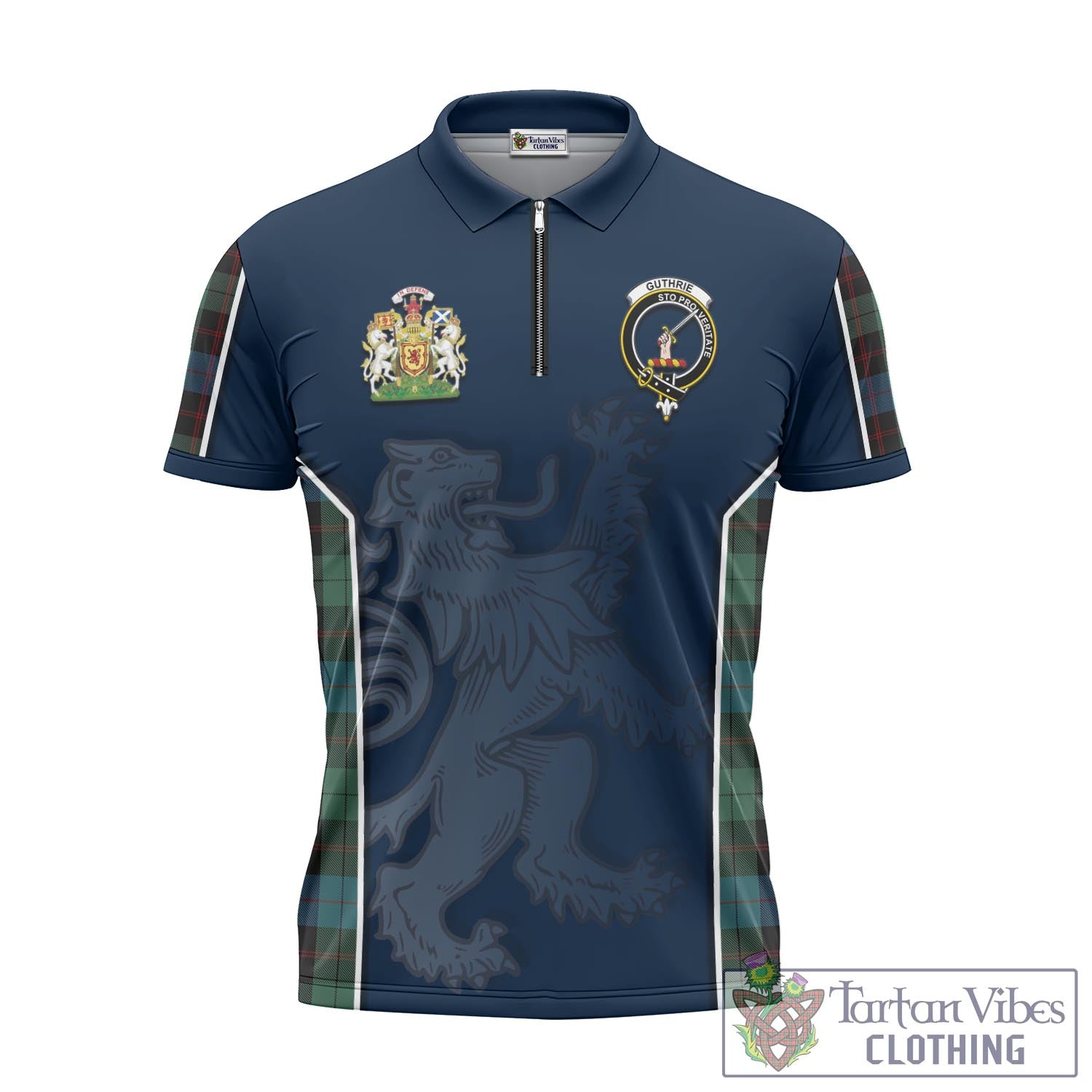 Tartan Vibes Clothing Guthrie Tartan Zipper Polo Shirt with Family Crest and Lion Rampant Vibes Sport Style