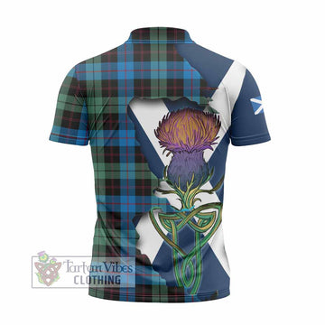 Guthrie Tartan Family Crest Zipper Polo Shirt Scottish Thistle Celtic Inspired - Tartan Vibes Clothing