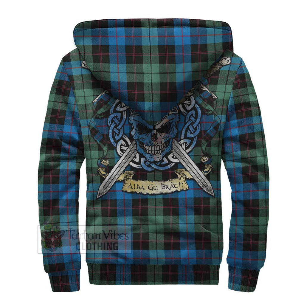 Tartan Vibes Clothing Guthrie Tartan Sherpa Hoodie with Family Crest Celtic Skull Style