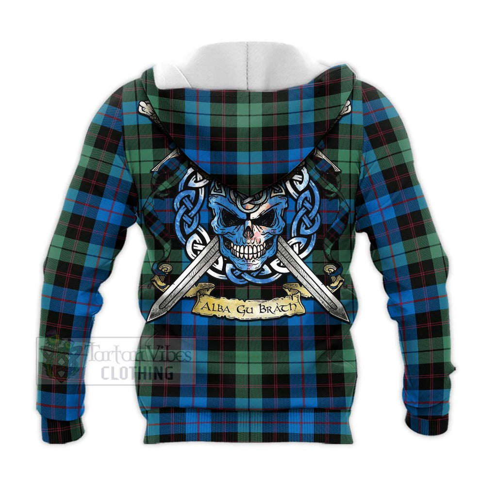 Tartan Vibes Clothing Guthrie Tartan Knitted Hoodie with Family Crest Celtic Skull Style