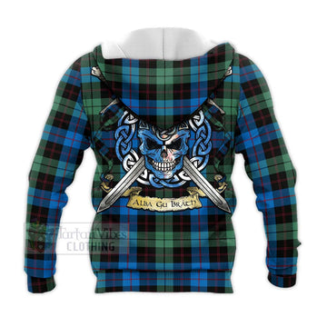 Guthrie Tartan Knitted Hoodie with Family Crest Celtic Skull Style