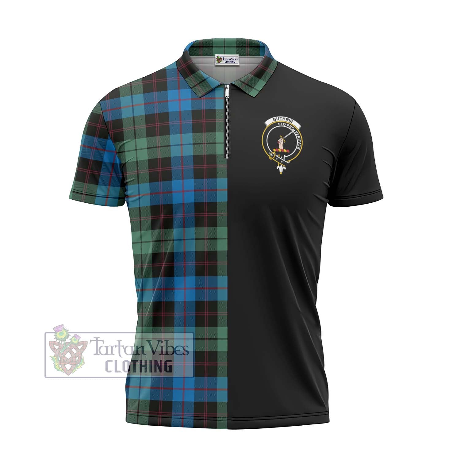 Tartan Vibes Clothing Guthrie Tartan Zipper Polo Shirt with Family Crest and Half Of Me Style