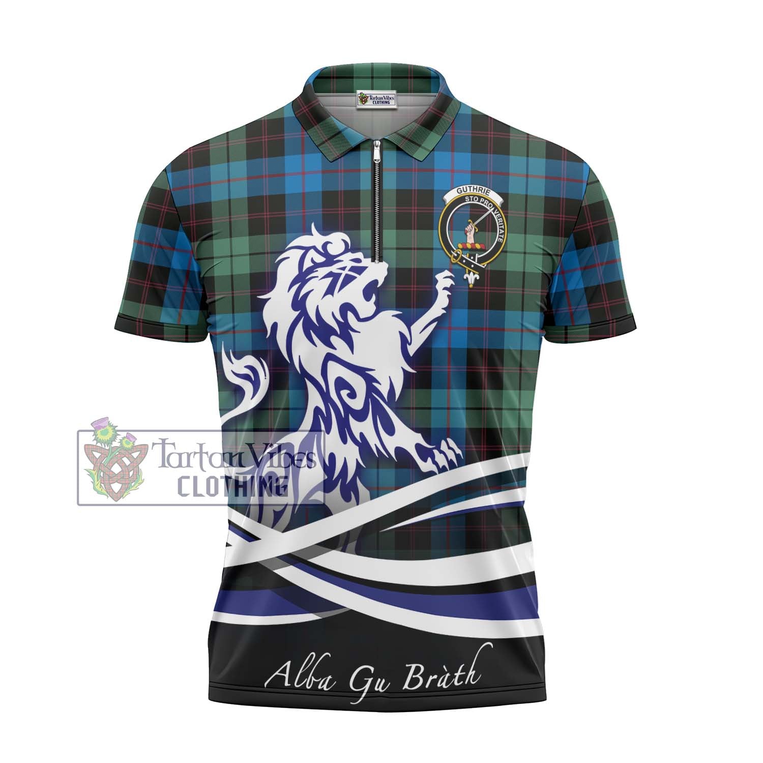 Tartan Vibes Clothing Guthrie Tartan Zipper Polo Shirt with Alba Gu Brath Regal Lion Emblem