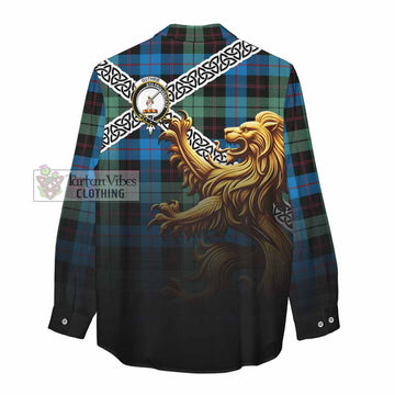 Guthrie Crest Tartan Women's Casual Shirt with Golden Lion Emblem Celtic Style - Tartan Vibes Clothing