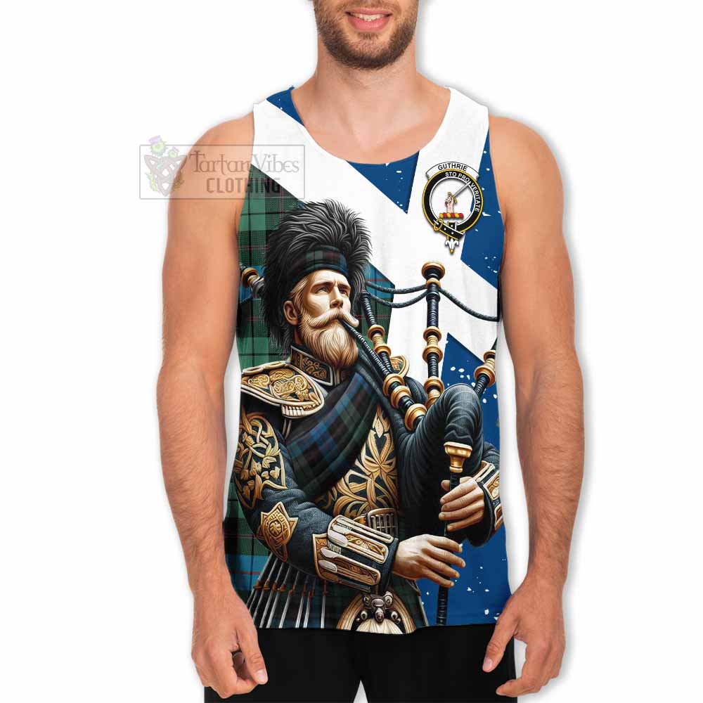 Guthrie Tartan Men's Tank Top with Family Crest Scottish Bagpiper Vibes