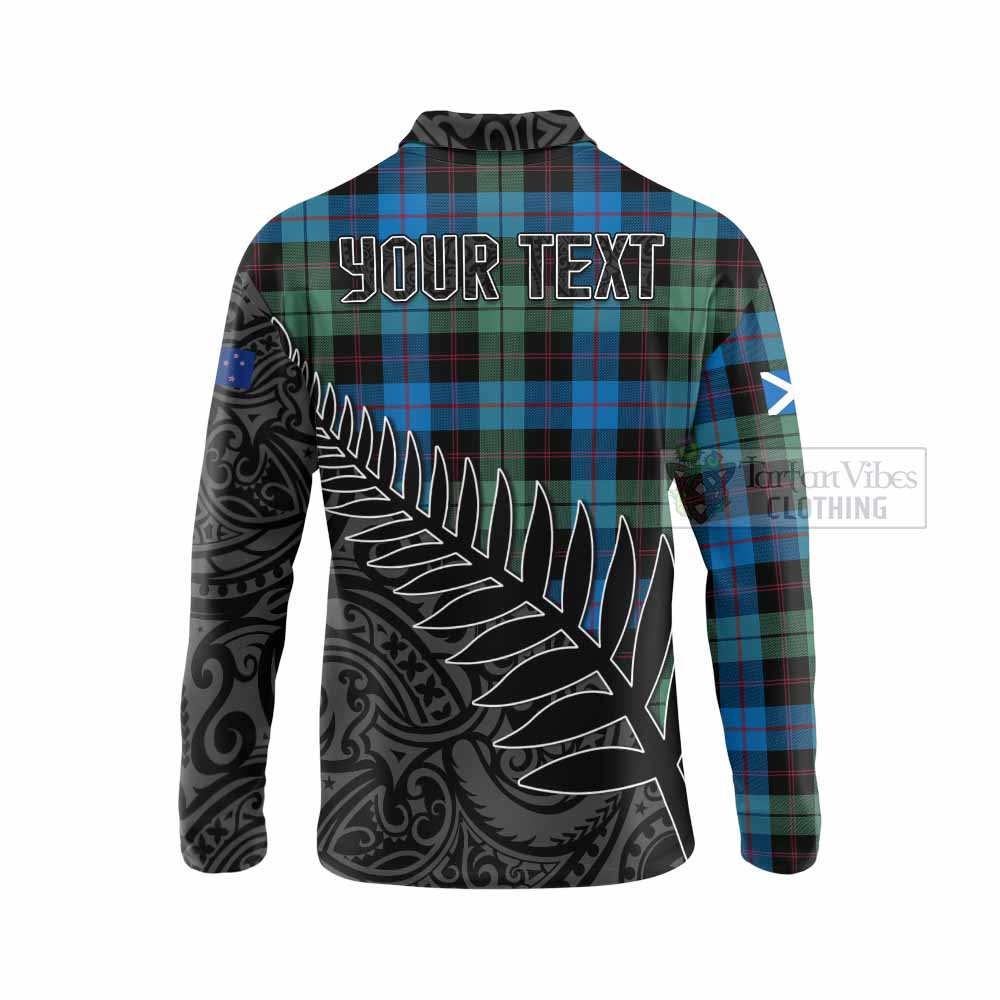 Tartan Vibes Clothing Guthrie Crest Tartan Long Sleeve Polo Shirt with New Zealand Silver Fern Half Style